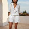 Women's Lace-Up Short-Sleeve Shirt & Loose Shorts Set – Casual Summer Co-Ord by FitiqueFit