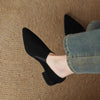 Women's Suede Pointed Toe Chunky Heel Pumps – Deep Vamp Low Heel by FitiqueFit