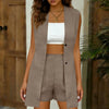 Women's V-Neck Sleeveless Vest Jacket & Shorts Set – Elegant Commuter Style by FitiqueFit