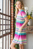 Colorful Full Size Striped Short Sleeve Mini Tee Dress Plus Size Casual Essential Summer Dress by Stevvex