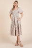 New Floral Embroidered Smocked Puff Sleeve Tiered Midi Dress For Women Elegant,Charming and Feminine Floral Embroidered Midi Dress with Puff Sleeves and Tiered Design by Stevvex