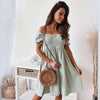 Casual One Word Collar Wrinkle Puff Sleeve Mid Dresses by FitiqueFit