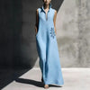 Women's Cotton Linen Mandarin Collar Maxi Dress – Graphic Print with Pockets by FitiqueFit