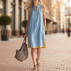 Women's Sleeveless V-Neck Button-Front Pocketed A-Line Midi Dress by FitiqueFit