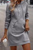 Gray Textured Kangaroo Pocket Drawstring Hooded Mini Dress