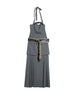 Stitching Belt Low Waist Elegant Gray Halter Pleated Split Dress
