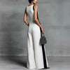 Women's Sleeveless V-Neck Contrast Color Wide-Leg Jumpsuit by FitiqueFit