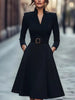V-Neck Long Sleeve Swing Dress – Women's Autumn Winter Midi Dress by FitiqueFit