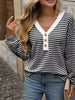 Striped Button Detail Long Sleeve T-Shirt by Simply Love