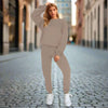 👚 Women's Solid Color Round Neck Pullover Sweatshirt & Pants Set by FitiqueFit