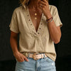 Women's V-Neck Short-Sleeve Loose-Fit Linen Shirt by FitiqueFit