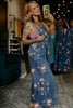 Beau Blue Floral Print Pleated High Waist Wide Leg Denim Jumpsuit by Wild and Free Boutique