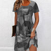 Women's Plus Size Digital Print Denim-Look Short Sleeve Dress by FitiqueFit