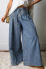 Sky Blue Stripe Button Pleated Drawstring Waist Casual Wide Leg Jeans by Wild and Free Boutique