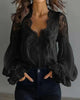 Womens Lace-Patchwork Ruffle-Shoulder Pleated Shirt by My Store