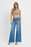 RISEN Plus Size Mid Rise Wide Leg Jeans With Patch Pockets
