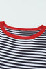 Pink Contrast Trimmed Striped Drop Shoulder Sweater
