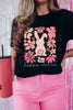 Black Happy Easter Bunny Flower Printed Casual Tee by Wild and Free Boutique