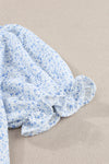 Light Blue Boho Floral Print Smocked Puff Sleeve Blouse
