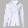 Women’s Contrast Lace Long-Sleeve Button‑Down Blouse by FitiqueFit