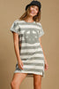 Peace Applique Striped Short Sleeve Mini Dress – Fun Peace Sign Applique, Chic Stripes, and High-Low Hem for Stylish Comfort by Stevvex