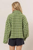 Cute Green Tweed Plaid Button Up Collared Neck Jacket Classic & Elegant Layering Piece Everyday Jacket by Stevvex