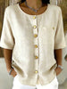 Crew-Neck 3/4 Sleeve Shirt with Metal Buttons – 7 Colors, S–3XL by FitiqueFit
