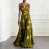 Tulip Print V-Neck Sleeveless Maxi Dress – Floral Chiffon by FitiqueFit