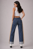 Desert Drifter Striped Wide Leg Cuffed Fringe Denim Jeans by Neon Spur
