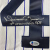 Framed Autographed/Signed Mariano Rivera 35x39 1st Unanimous HOF New York Pinstripe Baseball Jersey Beckett BAS COA