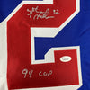 Framed Autographed/Signed Stephane Matteau 35x39 94 Cup New York Blue Hockey Jersey JSA COA