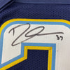 Framed Autographed/Signed Derwin James 35x39 Los Angeles LA Dark Blue Football Jersey Beckett BAS COA
