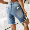 Women’s Cotton Denim Shorts – Mid-Length Frayed Hem Distressed by FitiqueFit