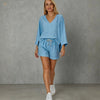 Women's Loose V-Neck Long Sleeve Striped Shorts Set – Casual Leisure by FitiqueFit