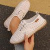 Tweed Lace-Up Round Toe Flat Sneakers – Canvas PU Casual by FitiqueFit