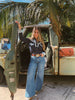 John Wayne Western Pearl Snap Button Up Top In Denim Blue by Lil Bee's Bohemian