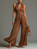 Pleated Wide-Leg Jumpsuit for Women – Sleeveless High-Waist Minimalist Long Jumpsuit by FitiqueFit