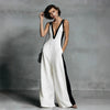 Women's Color-Block Sleeveless V-Neck Wide-Leg Jumpsuit – French Style Long Pants