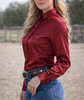 Scarlet Crystal Heart Satin Button Up Rodeo Shirt by Neon Spur