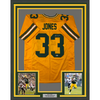 Framed Autographed/Signed Aaron Jones 35x39 Green Bay Yellow Football Jersey Beckett BAS COA