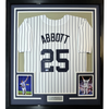 Framed Autographed/Signed Jim Abbott 35x39 New York White Pinstripe Baseball Jersey Beckett BAS COA