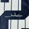 Framed Autographed/Signed Jim Abbott 35x39 New York White Pinstripe Baseball Jersey Beckett BAS COA