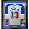 Framed Autographed/Signed Ronald Acuna Jr. 35x39 Atlanta Grey Retro Baseball Jersey Beckett BAS COA
