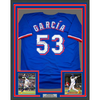 Framed Autographed/Signed Adolis Garcia 35x39 Texas Blue Baseball Jersey Beckett BAS COA