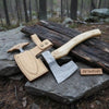 Handmade Damascus Steel Viking Axe and Matching Knife Set with Ash Wood Handle and Leather Sheath by JW SteelCrafts