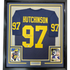 Framed Autographed/Signed Aidan Hutchinson 35x39 Michigan Blue College Football Jersey Beckett BAS COA