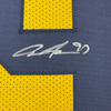 Framed Autographed/Signed Aidan Hutchinson 35x39 Michigan Yellow College Football Jersey Beckett BAS COA
