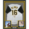 Framed Autographed/Signed Al Oliver 35x39 Pittsburgh Pirates White Baseball Jersey JSA COA