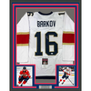 Framed Autographed/Signed Aleksander Barkov 35x39 Florida White Hockey Jersey JSA COA