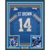 Framed Autographed/Signed Amon-Ra St. Brown 35x39 Detroit Current Blue Football Jersey Beckett BAS COA by Hall of Fame Sports Memorabilia
